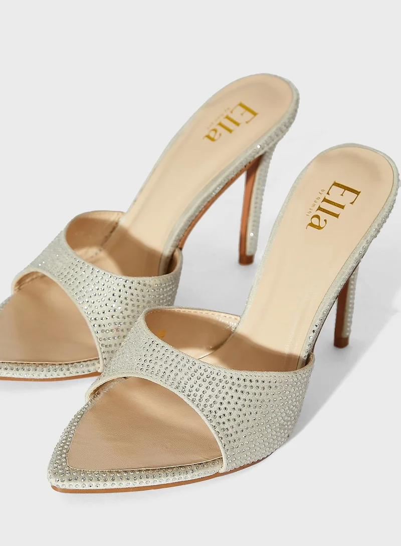 Ella Limited Edition Diamante Pointed Toe Sandal Silver
