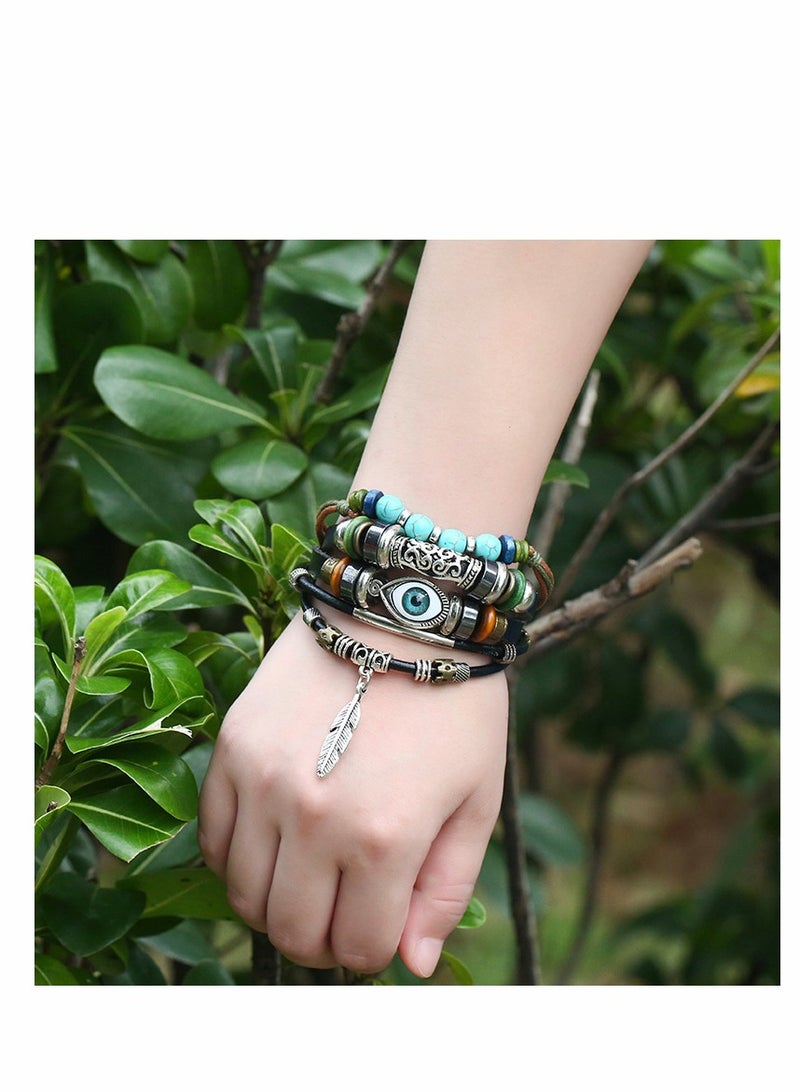 SOLARAE Evil Eye Bracelet, Vintage Boho Chic Evil Eye for Women Men, Vintage Multilayer Adjustable Rope Beaded String Bracelets Handmade Braid Knot Jewelry, Leather Bracelets For Men Boys - Image 3