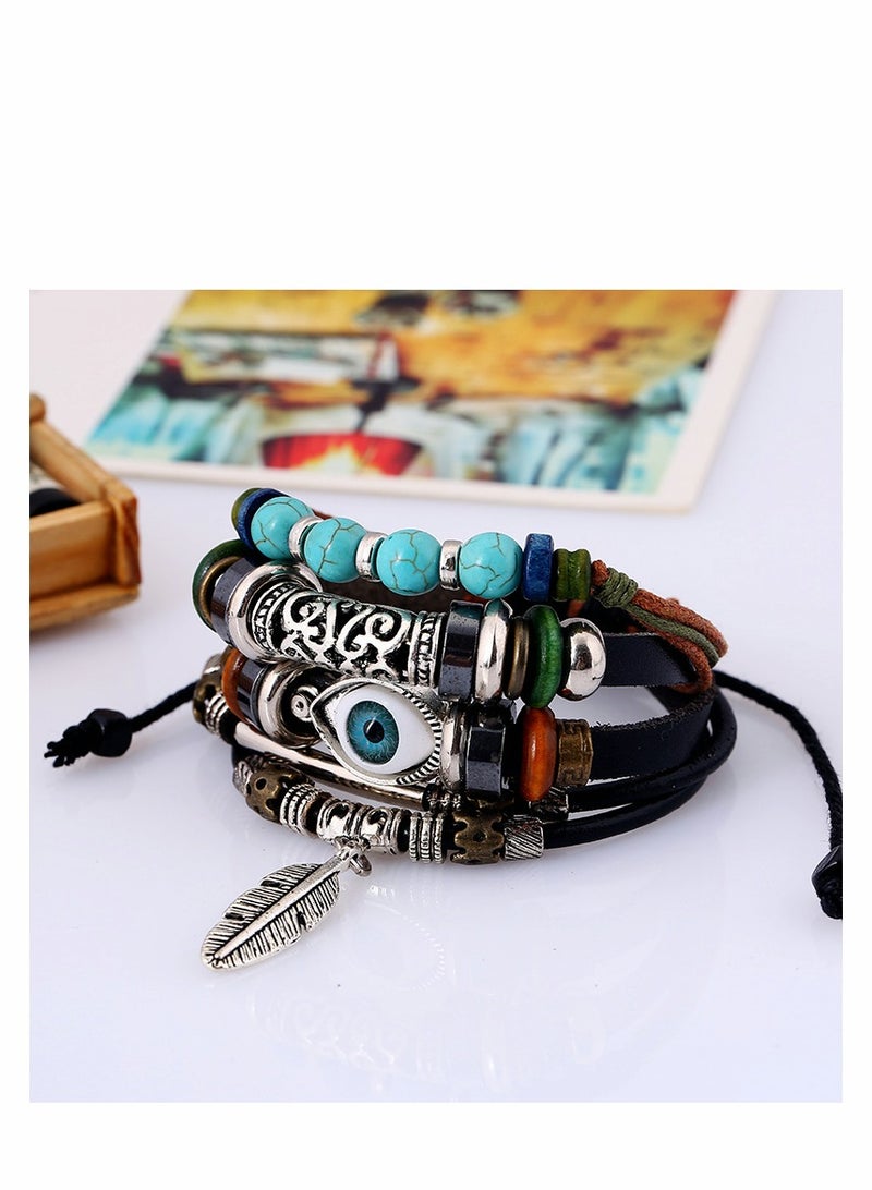 SOLARAE Evil Eye Bracelet, Vintage Boho Chic Evil Eye for Women Men, Vintage Multilayer Adjustable Rope Beaded String Bracelets Handmade Braid Knot Jewelry, Leather Bracelets For Men Boys - Image 5