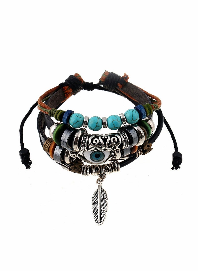 SOLARAE Evil Eye Bracelet, Vintage Boho Chic Evil Eye for Women Men, Vintage Multilayer Adjustable Rope Beaded String Bracelets Handmade Braid Knot Jewelry, Leather Bracelets For Men Boys - Image 2