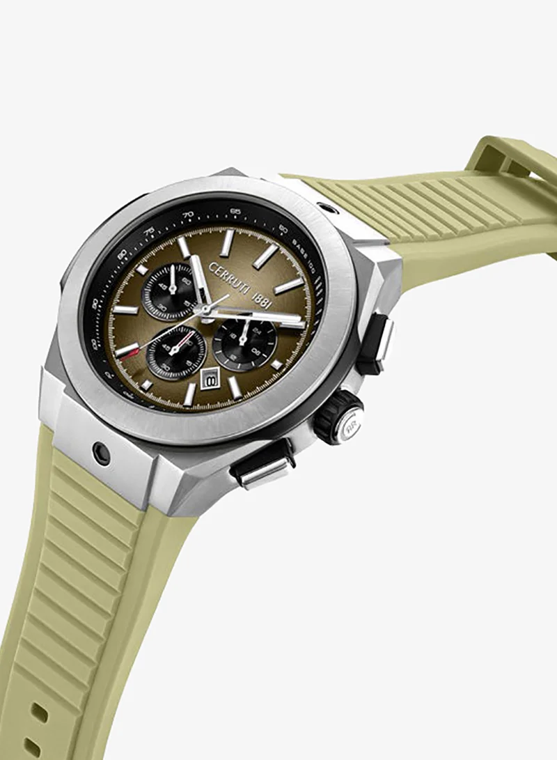 CERRUTI 1881 Ruscello Declination Khaki Dial Silicone Strap Chronograph Watch for Men, 48mm