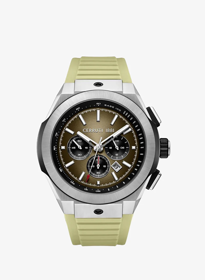 CERRUTI 1881 Ruscello Declination Khaki Dial Silicone Strap Chronograph Watch for Men, 48mm