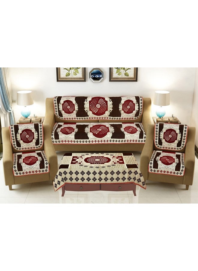SAWNA HOMES طقم غطاء أريكة مطبوع ثقيل 5 مقاعد من SAWNA HOMES 3,1,1 مع ملاءة ديوان، 5 أغطية وسائد، 2 غطاء وسادة طويلة، واقي أثاث مريح لتزيين المنزل (15 قطعة، بني محروق) - Image 2