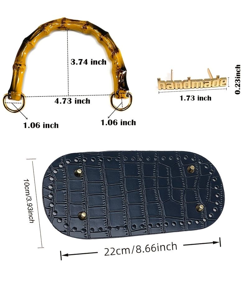 Black Crocodile Pattern Reinforced Bag Base Set with U Shaped Bamboo Handles - Image 4