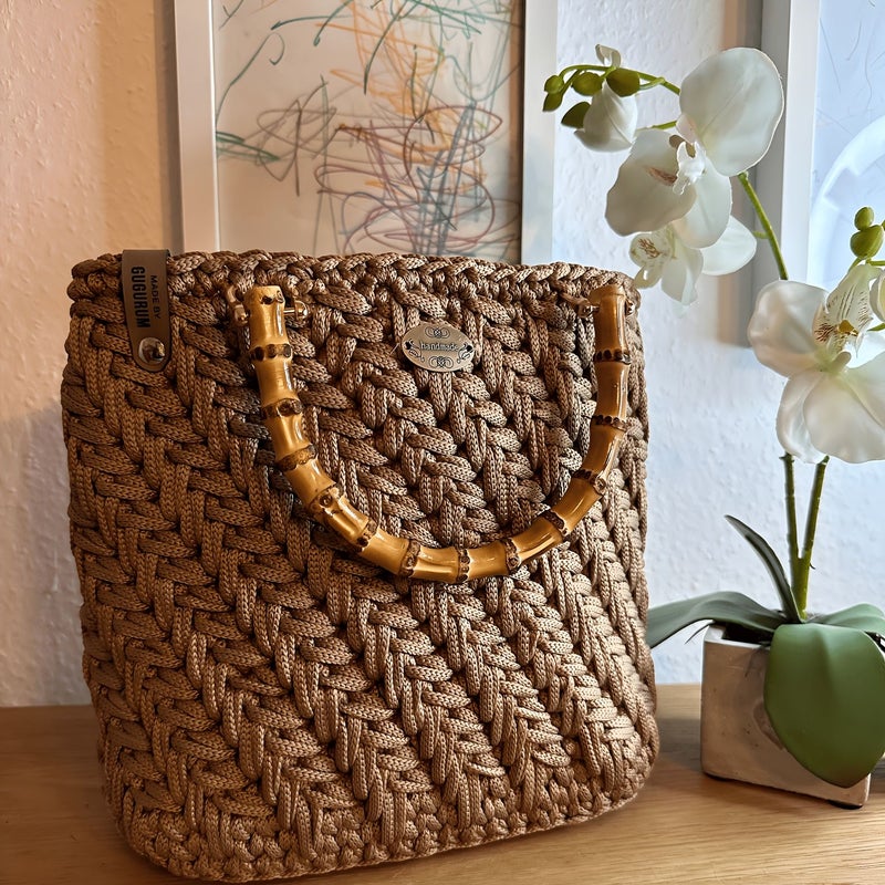 Black Crocodile Pattern Reinforced Bag Base Set with U Shaped Bamboo Handles - Image 2