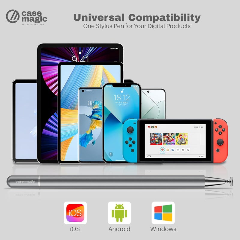 case-magic 2 in 1 Universal Stylus Pen with Fine Point Disc Tip+ Micro-Knit Hybrid Fiber Tip| for Smartphone/Tablet/iPad/Pro/Air/iPhone/iOS/Android/All Touch Screens| Aluminum Body (Grey) - Image 5