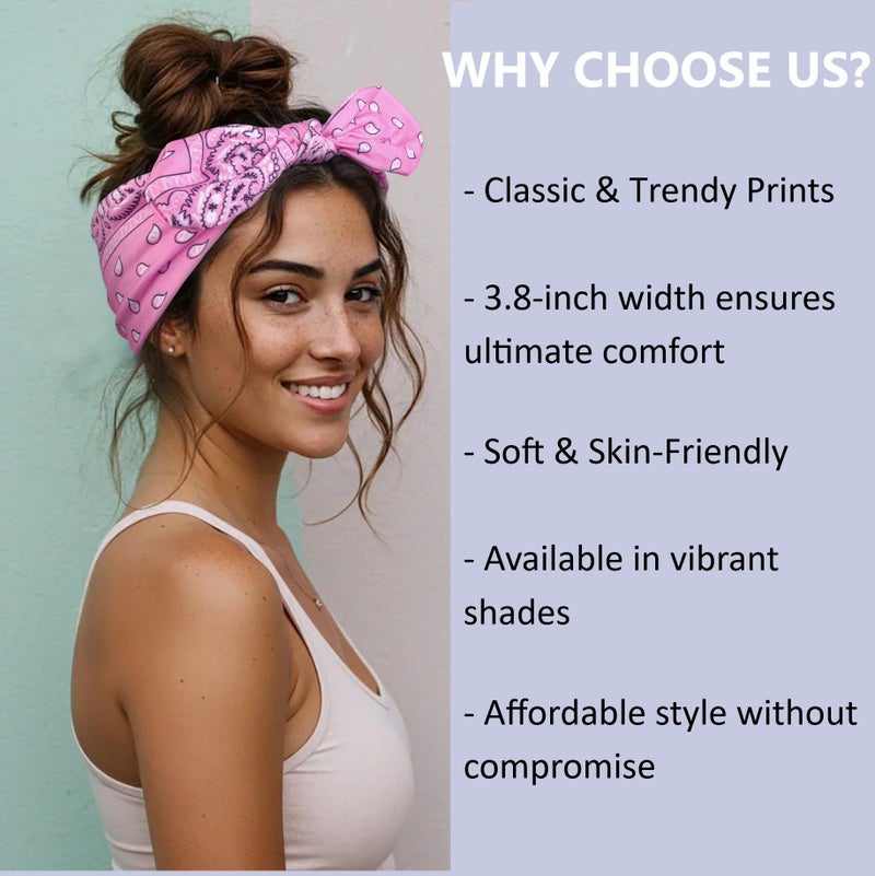 Tobeffect Bandana Headbands for Women Boho Style Paisley Print - Elastic Bow Head Bands for Womenâ€™s Hair Non Slip - Wide Headwraps with Bows Vintage, Cute Hairbands Hair Accessories 6 Pack - Image 3