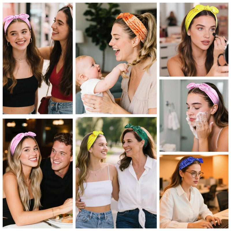 Tobeffect Bandana Headbands for Women Boho Style Paisley Print - Elastic Bow Head Bands for Womenâ€™s Hair Non Slip - Wide Headwraps with Bows Vintage, Cute Hairbands Hair Accessories 6 Pack - Image 4