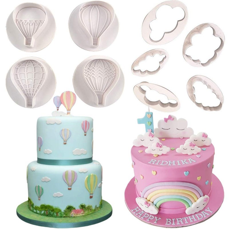 Fewo Fewo Set of 9 Hot Air Balloons Cloud Plastic Fondant Cutting Mold Grass Sheep Biscuits Gum Paste Sugar Craft Cookie Cutter Baby Shower Party Cake Cupcake Decorating Tools  - Image 1