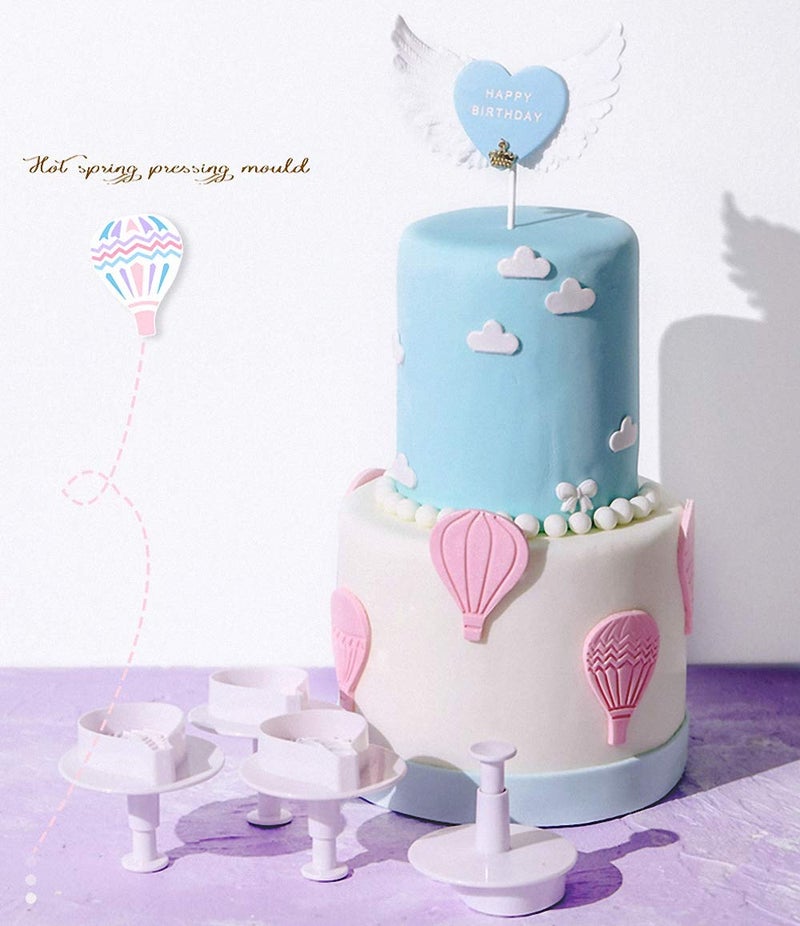 Fewo Fewo Set of 9 Hot Air Balloons Cloud Plastic Fondant Cutting Mold Grass Sheep Biscuits Gum Paste Sugar Craft Cookie Cutter Baby Shower Party Cake Cupcake Decorating Tools  - Image 3