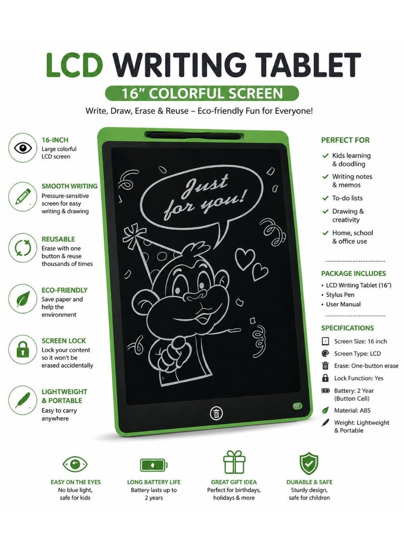 تابلت تيك فن للكتابة والرسم للأطفال، لوح رسم ملون LCD مع قلم، لعبة لوح خربشة تعليمي - وردي - Image 2