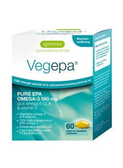 Vegepa Omega 3 Wild Fish Oil & Evening Primrose Oil Blend, 560 mg EPA Plus GLA, 60 Small Softgels