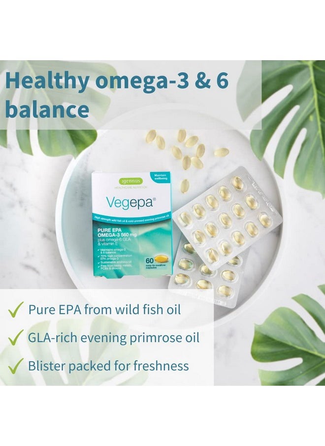 Igennus Healthcare Nutrition - Vegepa Omega 3 Wild Fish Oil & Evening Primrose Oil Blend, 560 mg EPA Plus GLA, 60 Small Softgels - Image 1