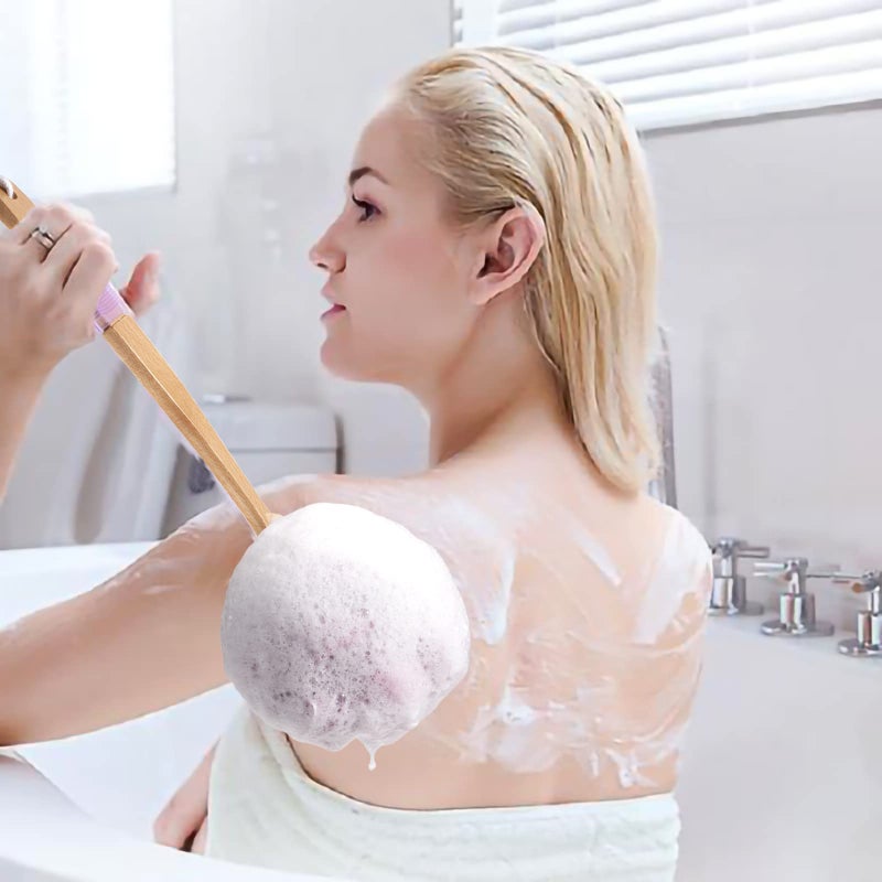 AmazerBath Shower Sponge Loofah Back Scrubber, PE Soft Mesh Loofah Body Scrubber with Long Wooden Handle, Bath Sponge for Men Women (Pink) - Image 5