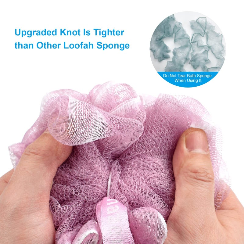 AmazerBath Shower Sponge Loofah Back Scrubber, PE Soft Mesh Loofah Body Scrubber with Long Wooden Handle, Bath Sponge for Men Women (Pink) - Image 2