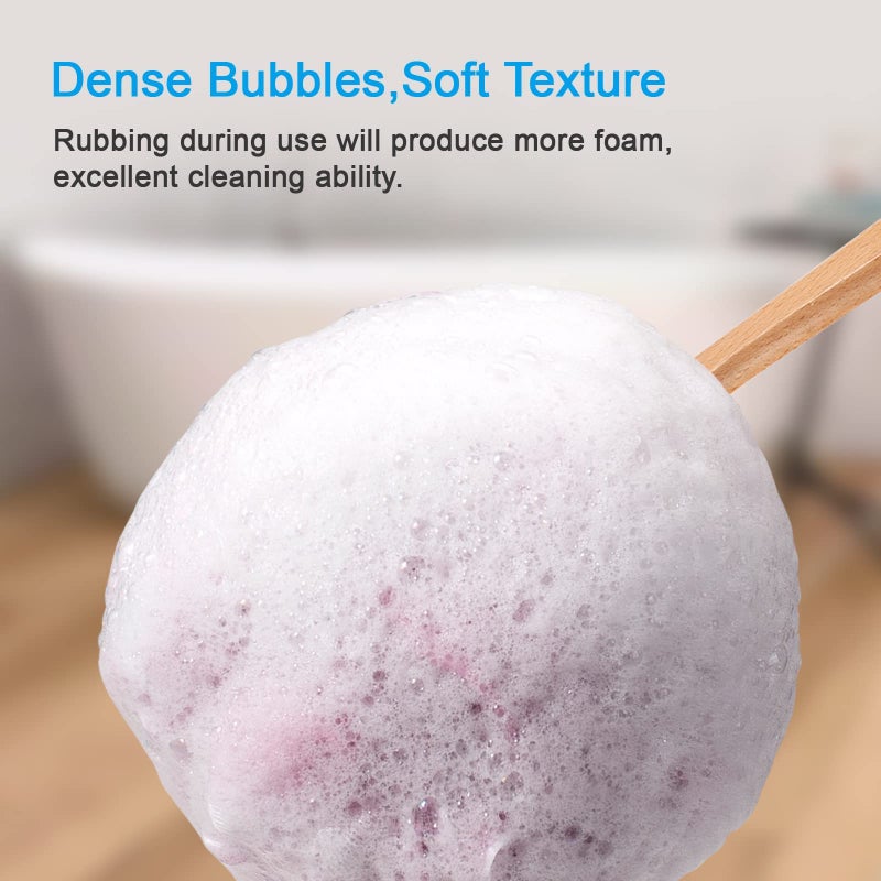 AmazerBath Shower Sponge Loofah Back Scrubber, PE Soft Mesh Loofah Body Scrubber with Long Wooden Handle, Bath Sponge for Men Women (Pink) - Image 4