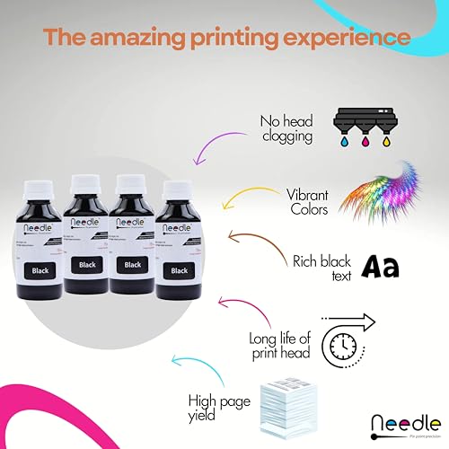 needle ; Pin point precision Needle 4x100gms Cartridge Refill Ink | Made in India | Compatible with Inkjet Printers | Easy Ink Refilling Solution (Black) - Image 3