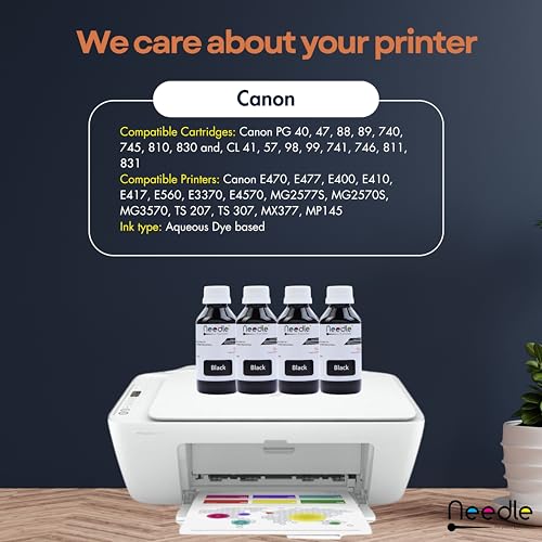 needle ; Pin point precision Needle 4x100gms Cartridge Refill Ink | Made in India | Compatible with Inkjet Printers | Easy Ink Refilling Solution (Black) - Image 5