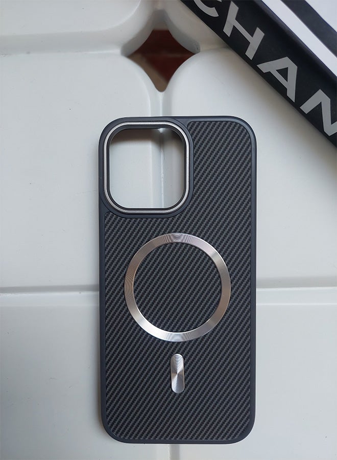 Magnetic Carbon Fiber Back Case for iPhone 15, Rugged Shockproof MagSafe Phone Case, Ultra Slim Case with Padded Interior to Prevent Your Phone's Back from Scratches, Supports Wireless Charging, Heavy Duty Protection and Anti-Scratch, for iPhone 15 - Grey  - Image 4
