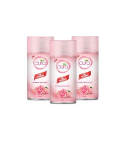 AURA Aura Air Freshener Automatic Spray Refill 250ml Triple Pack - Dry Based Premium Long Lasting Fragrances Designed to Mask & Remove Unpleasant Odors & Refresh Air (Rose)  - Image 1