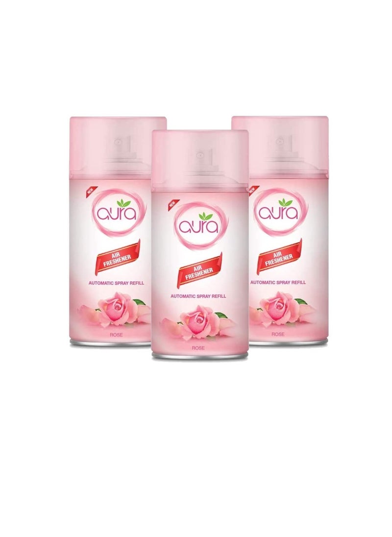 AURA - Aura Air Freshener Automatic Spray Refill 250ml Triple Pack - Dry Based Premium Long Lasting Fragrances Designed to Mask & Remove Unpleasant Odors & Refresh Air (Rose) - Image 1