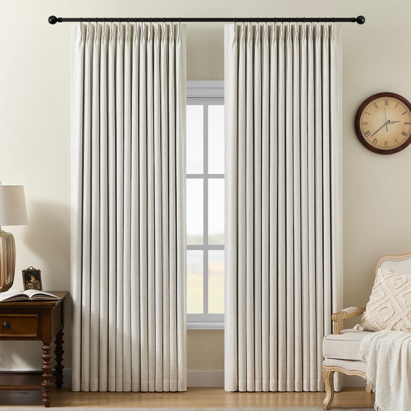 AUSSPVOCT Pinch Pleated Curtains 100% Blackout Linen Curtains 90 Inches Long for Bedroom Living Room, Natural Memory Trained Thermal Insulated Room Darkening Window Pleat Drapes with Hooks, 2 Panels, 40"Wx90"L - Image 1