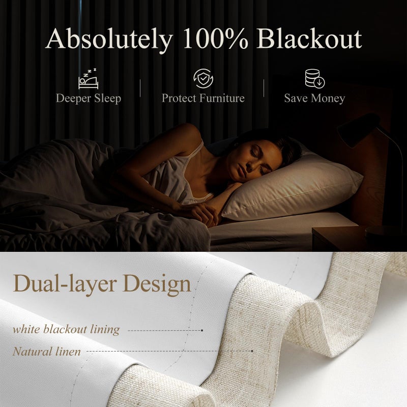 AUSSPVOCT Pinch Pleated Curtains 100% Blackout Linen Curtains 90 Inches Long for Bedroom Living Room, Natural Memory Trained Thermal Insulated Room Darkening Window Pleat Drapes with Hooks, 2 Panels, 40"Wx90"L - Image 2