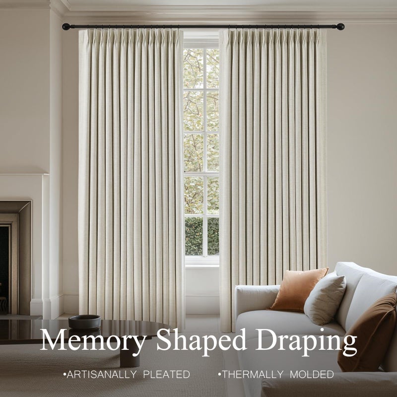 AUSSPVOCT Pinch Pleated Curtains 100% Blackout Linen Curtains 90 Inches Long for Bedroom Living Room, Natural Memory Trained Thermal Insulated Room Darkening Window Pleat Drapes with Hooks, 2 Panels, 40"Wx90"L - Image 3