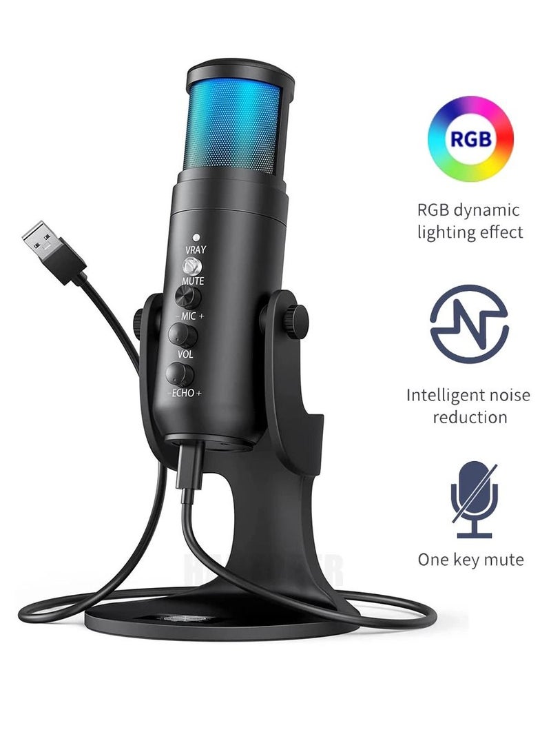 Jmary RGB USB Microphone Professional Condenser For PC Computer Laptop Phone Recording Singing Gaming Streaming - Image 1