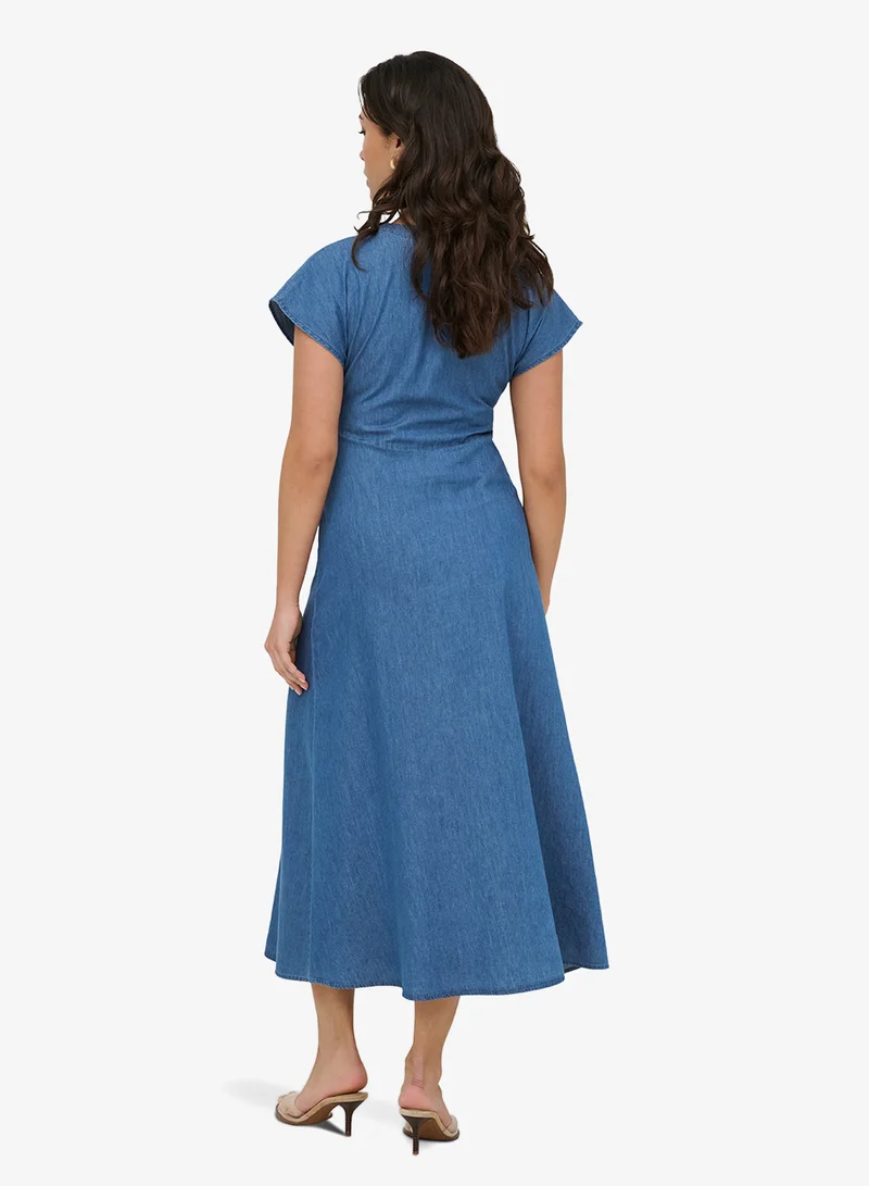 اونلي ONLNOVA Button Down V neck Short Sleeve Maxi Dress