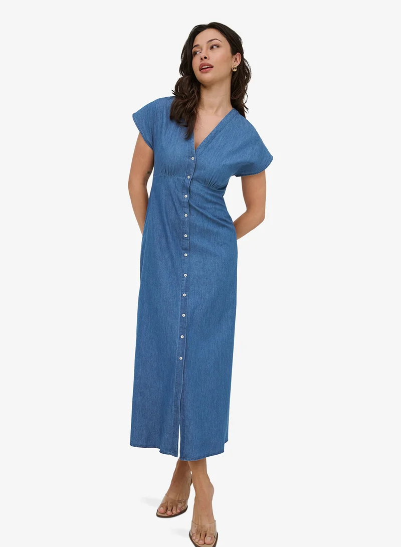 اونلي ONLNOVA Button Down V neck Short Sleeve Maxi Dress