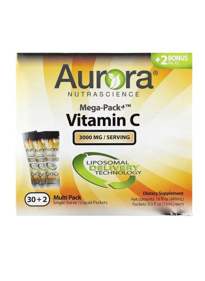 Aurora Nutrascience - MegaPack Vitamin C3000 mg 32 Packs 0.5 fl oz 15 ml Each - Image 1