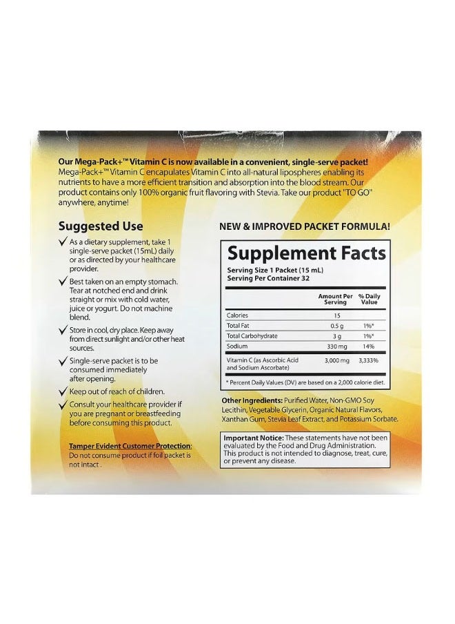 Aurora Nutrascience - MegaPack Vitamin C3000 mg 32 Packs 0.5 fl oz 15 ml Each - Image 1