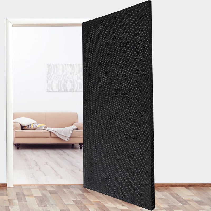 Riakrum Riakrum 2 Pcs Quilted Door Cover 39 x 79 Inches Moving Blankets Cotton Polyester Furniture Pads Washable Reusable Door Blanket for Interior Exterior Use Black  - Image 1