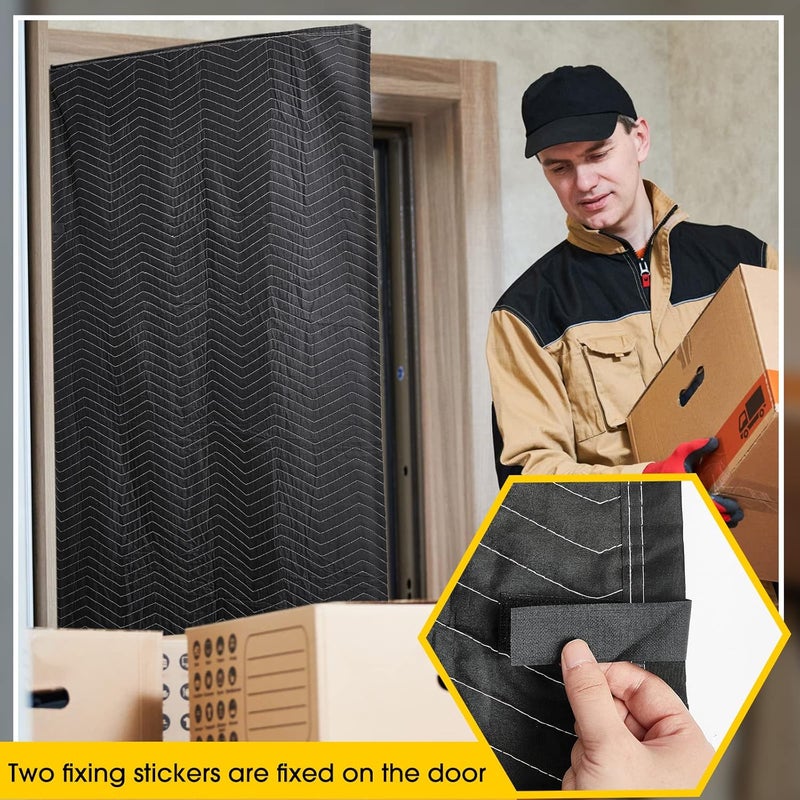 Riakrum Riakrum 2 Pcs Quilted Door Cover 39 x 79 Inches Moving Blankets Cotton Polyester Furniture Pads Washable Reusable Door Blanket for Interior Exterior Use Black  - Image 5