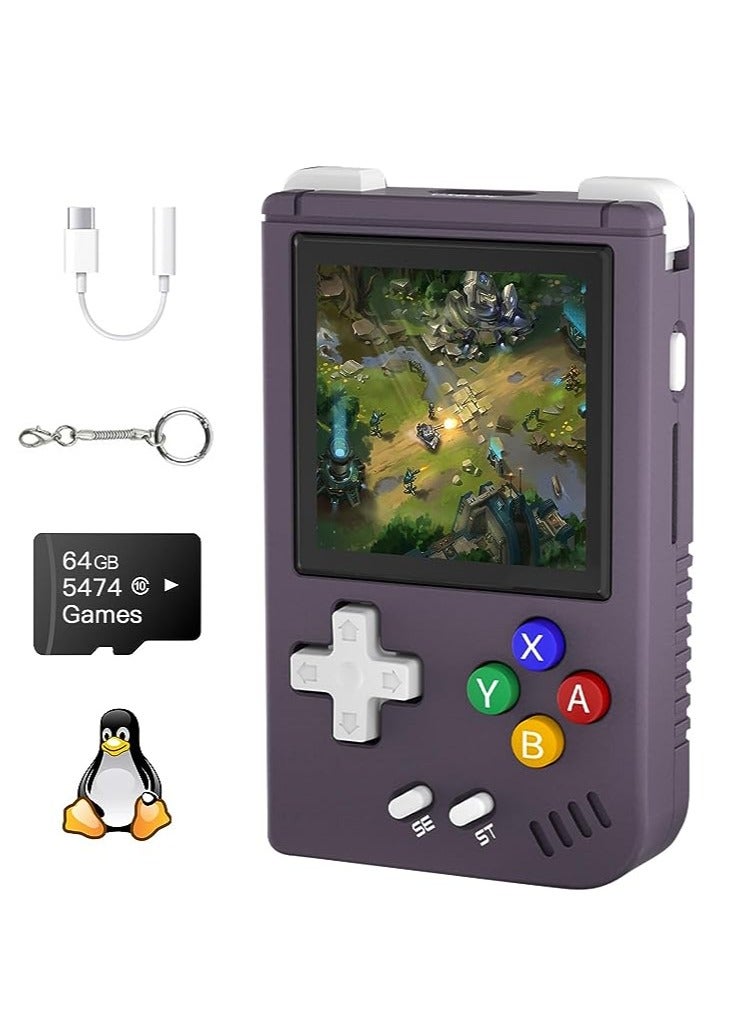Mini Retro Handheld Game Console, Linux System 1.54 IPS Screen, 64G TF Card Built-in 5405 Classic Games, 1050mAh Battery, Hi-fi Speaker, Aluminum Alloy Portable Game Player (Purple) - Image 1
