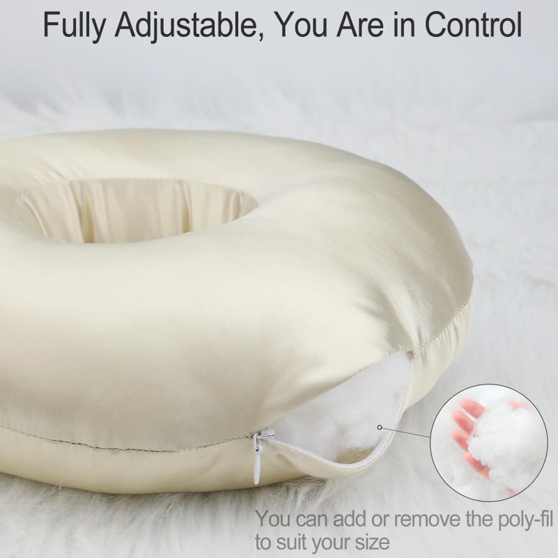 Heal n Hope Silky Satin Piercing Pillow Ear Pillows Donut with Hole for Ear Pain CNH Piercing Pain Relief Sleeping Pressure Sore Side Sleepers Smooth Cooling Ear Guard Protector, Champagne - Image 4