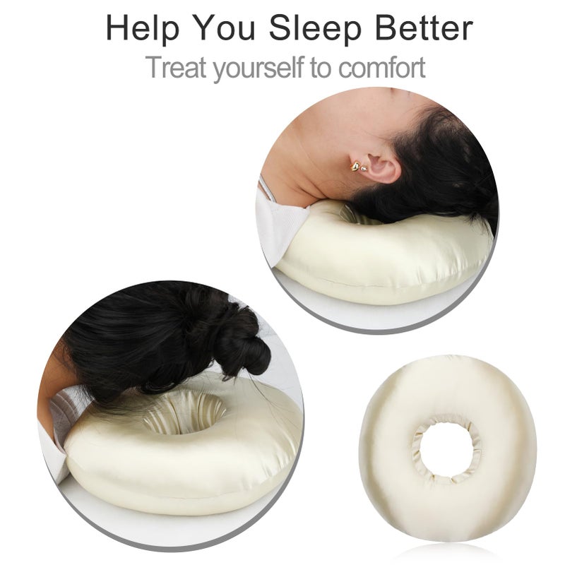 Heal n Hope Silky Satin Piercing Pillow Ear Pillows Donut with Hole for Ear Pain CNH Piercing Pain Relief Sleeping Pressure Sore Side Sleepers Smooth Cooling Ear Guard Protector, Champagne - Image 3