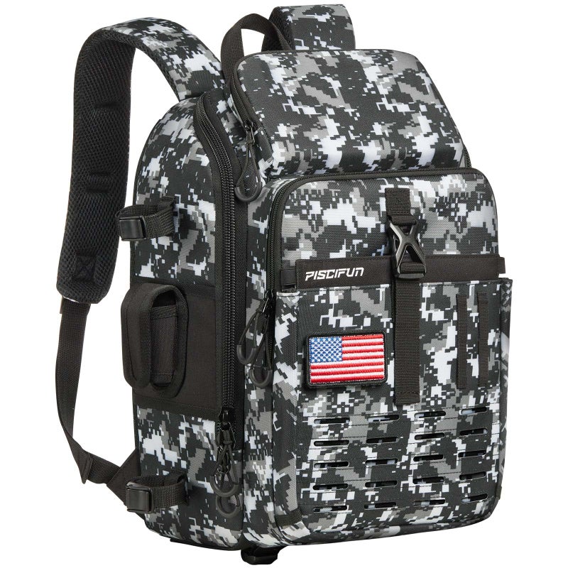 Piscifun Fishing Tackle Backpack with Rod Gear Holder Lightweight Outdoor WaterResistant Fishing Shoulder Storage Bag with Protective Rain Cover Digital Camouflage - Image 2