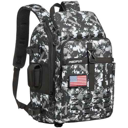 Piscifun Fishing Tackle Backpack with Rod Gear Holder Lightweight Outdoor WaterResistant Fishing Shoulder Storage Bag with Protective Rain Cover Digital Camouflage - Image 1