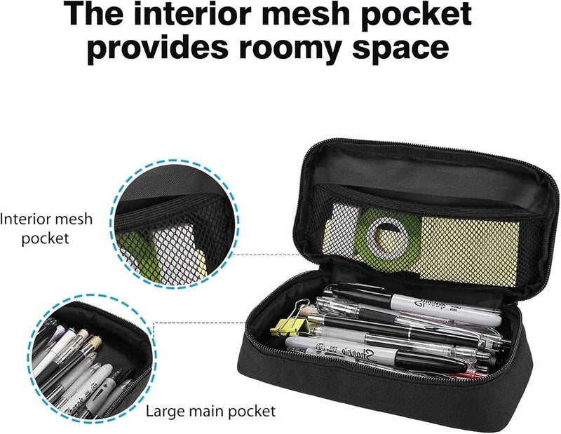 Sulfar Pencil Bag Pen Case, Students Stationery Pouch Pencil Holder Desk Organizer with Double Zipper, Portable Pencil Pouch for School Office Supplies (Black) - Image 4