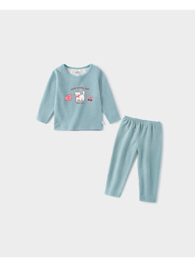 YISHUANGER A Standard Children's Thermal Underwear Set Girls' Base Layer Heat-generating Warm Fleece Autumn Winter Thermal Underwear Two-piece Winter Style - Image 1
