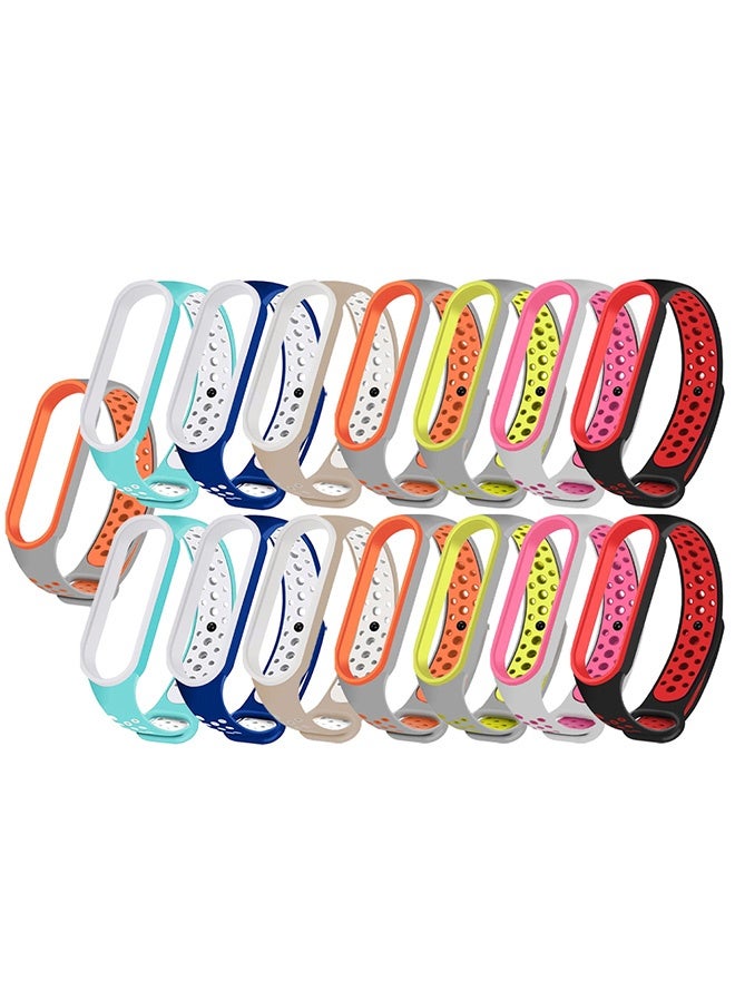 15 Pieces of Air-Hole Sport Strap Band for Xiaomi Mi Band 6 Mi Band 5 Band - Durable TPU Silicone Replacement Wristband Anti-Off Waterproof Bracelet Strap