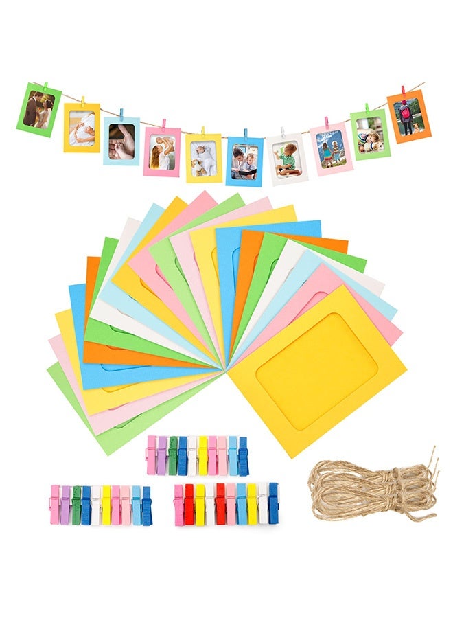 Peachjoy Paper Picture Frames 4x6'' - 30Pcs Colorful Paper Photo Frames Cardboard Picture Frames with Clip and String DIY Clip Photo Holders Photo Hanging Display Kit Wall Decor for Home Party Office - Image 1