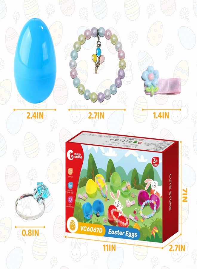 CUTE STONE 24 Pack Filled Easter Eggs Toys with Bracelets, Rings and Hair Clip Inside, Easter Basket Stuffers Party Favors for Toddler, Girls and Kids - Image 5