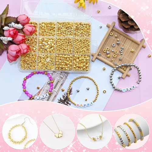 Looconi 1500pcs Gold Spacer Beads Set, Assorted Round Star Gold Beads for Bracelet Jewelry Making - Image 4