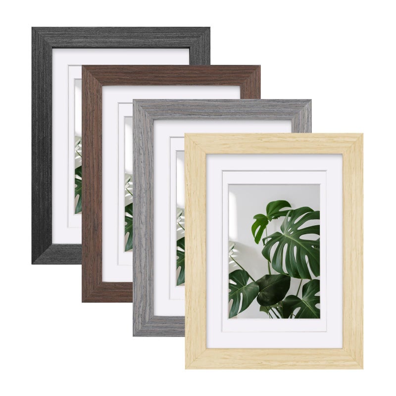 Egofine Egofine 5x7 Picture Frame Set of 4 Multicolor Solid Wood Frames Covered by Plexiglass  Display 3.5x5/4x6 Photo with Mat  Gallery Wall Picture Frames for Tabletop or Wall Mounting  Mixed Colors  - Image 1
