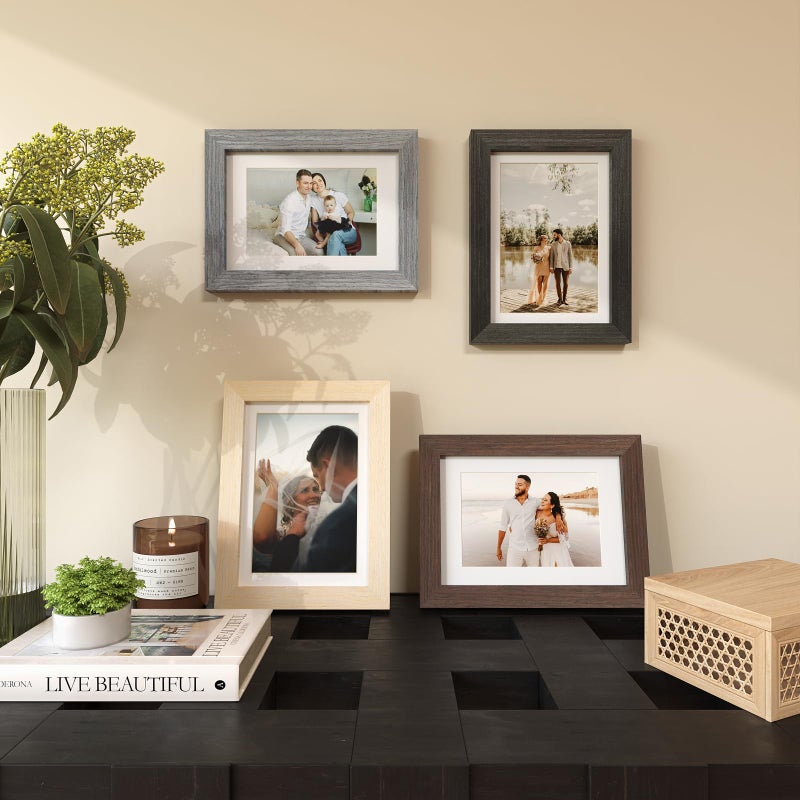 Egofine Egofine 5x7 Picture Frame Set of 4 Multicolor Solid Wood Frames Covered by Plexiglass  Display 3.5x5/4x6 Photo with Mat  Gallery Wall Picture Frames for Tabletop or Wall Mounting  Mixed Colors  - Image 5