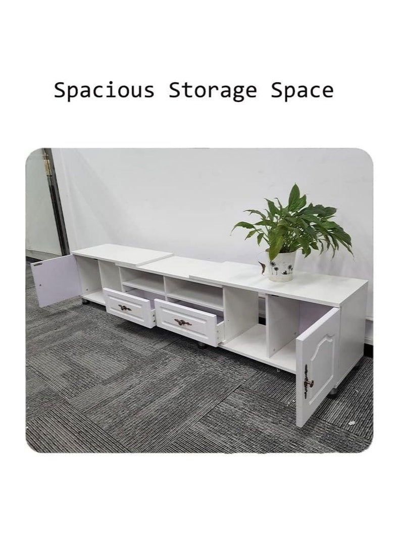 Generic European Style TV Cabinet 140CM~220CM Extendable TV Stand Multi Storage Space TV Desk with Open Shelves & Drawers for 55/65/75 inch TV Home Living Room Bedroom Entertainment Console Table TV Unit（TV140） - Image 3