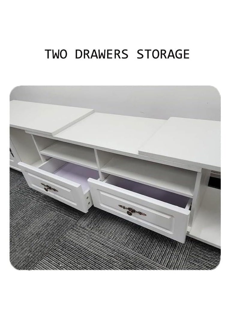 Generic European Style TV Cabinet 140CM~220CM Extendable TV Stand Multi Storage Space TV Desk with Open Shelves & Drawers for 55/65/75 inch TV Home Living Room Bedroom Entertainment Console Table TV Unit（TV140） - Image 5